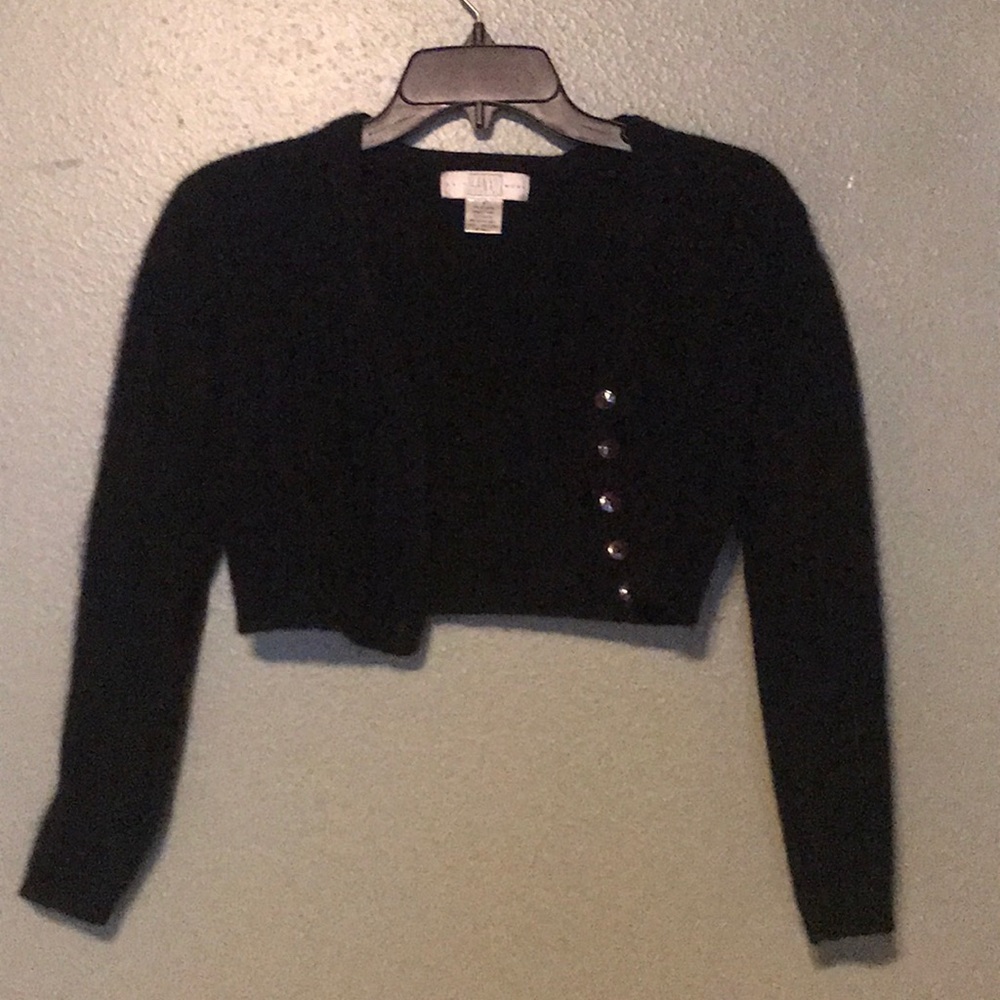 Black cropped angora wool buttoned sweater